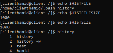 Variables d'historique HISTFILE et HISTFILESIZE/HISTSIZE puis sortie de la commande history numérotée